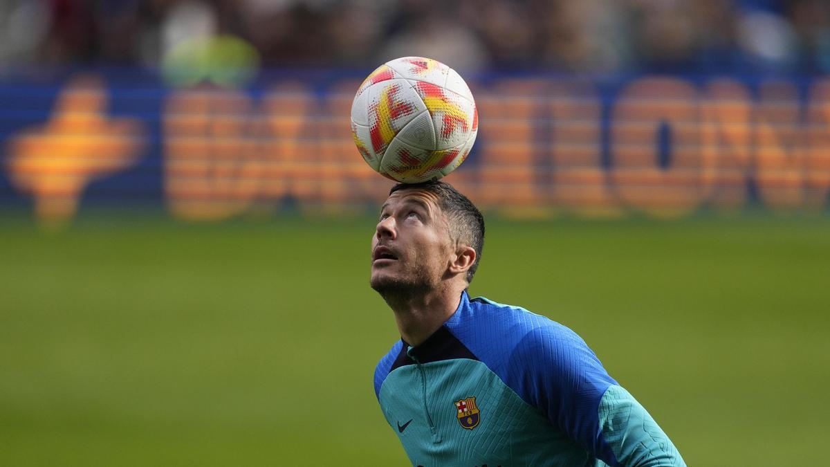 Robert Lewandowski, en un entrenamiento con el Barcelona.