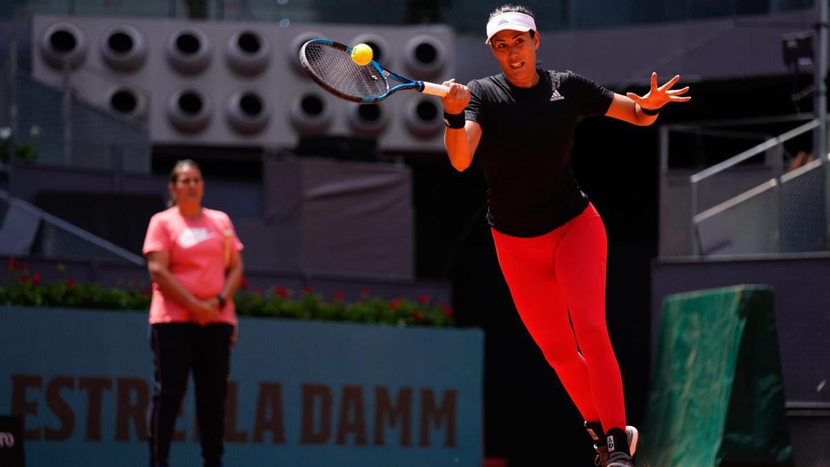 Muguruza, durante su entrenamiento en la Caja Mágica