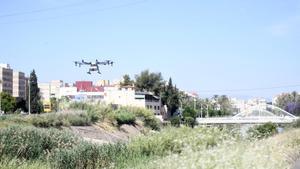 Drones utilizados por el Ayuntamiento de Murcia para la fumigación contra mosquitos en zonas de difícil acceso.