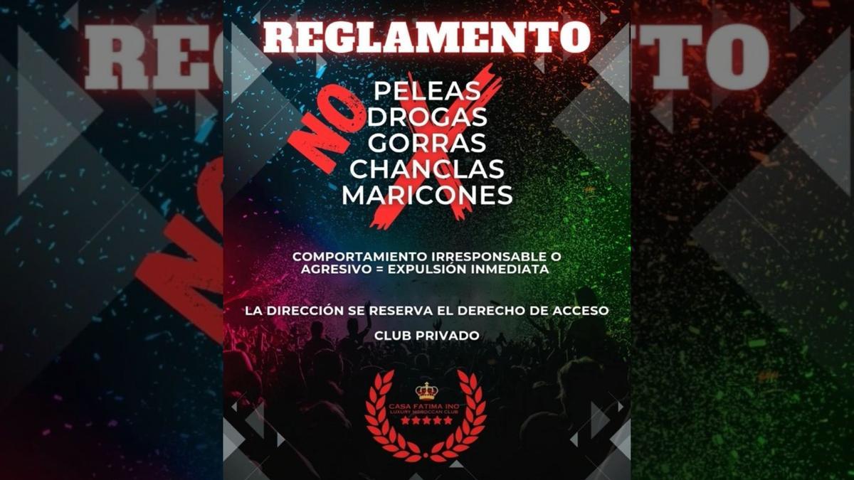 Cartel de la fiesta de Torremolinos que prohíbe la entrada a "maricones"