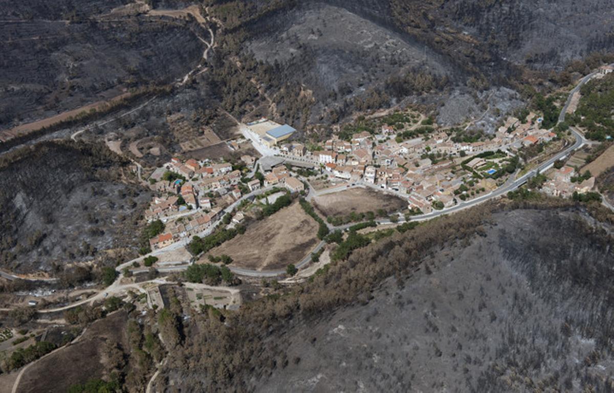 Biure envoltada per les empremtes de lincendi