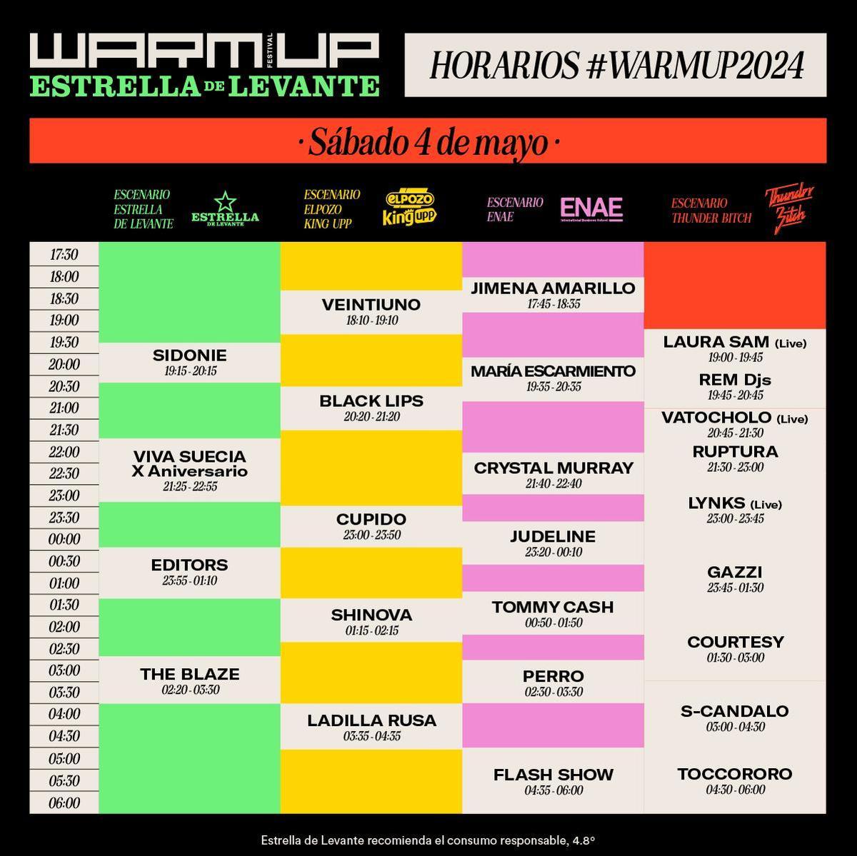 Horarios del Warm Up 2024 del sábado