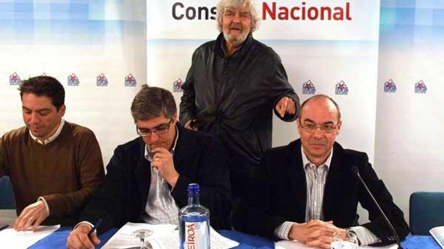 Roberto Mera, Carlos Aymerich, Xosé Manuel Beiras y Francisco Jorquera, ayer, en el consello nacional del Bloque.