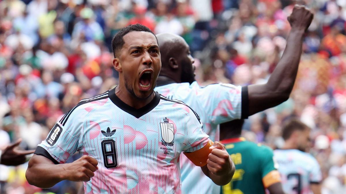01 July 2026, US, Seattle: Belgium's Youri Tielemans celebrates scoring his side's second goal during the 2026 FIFA World Cup Round of 32 soccer match between Belgium and Senegal at the Seattle Field. Photo: Bruno Fahy/Belga/dpa 01/07/2026 ONLY FOR USE IN SPAIN