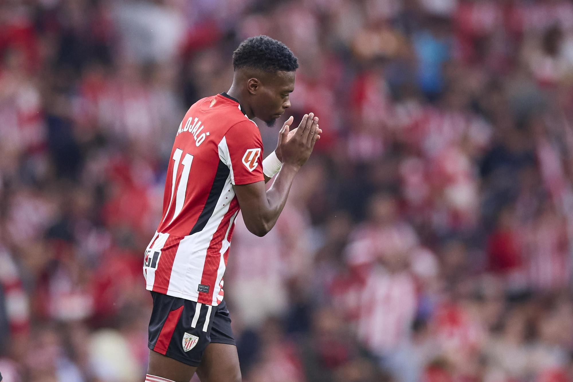 Alvaro Djalo of Athletic Club celebrates after scoring goal during the LaLiga EA Sports match between Athletic Club and RC Celta de Vigo at San Mames on September 22, 2024, in Bilbao, Spain. AFP7 22/09/2024 ONLY FOR USE IN SPAIN / Ricardo Larreina / AFP7 / Europa Press;2024;SPAIN;Soccer;Sport;ZSOCCER;ZSPORT;Athletic Club de Bilbao v RC Celta de Vigo- La Liga EA Sports;