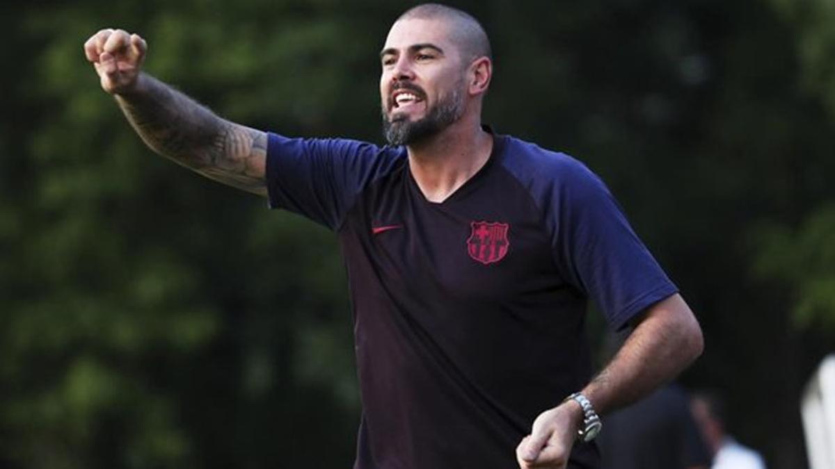 Víctor Valdés, en su etapa como técnico del Barça