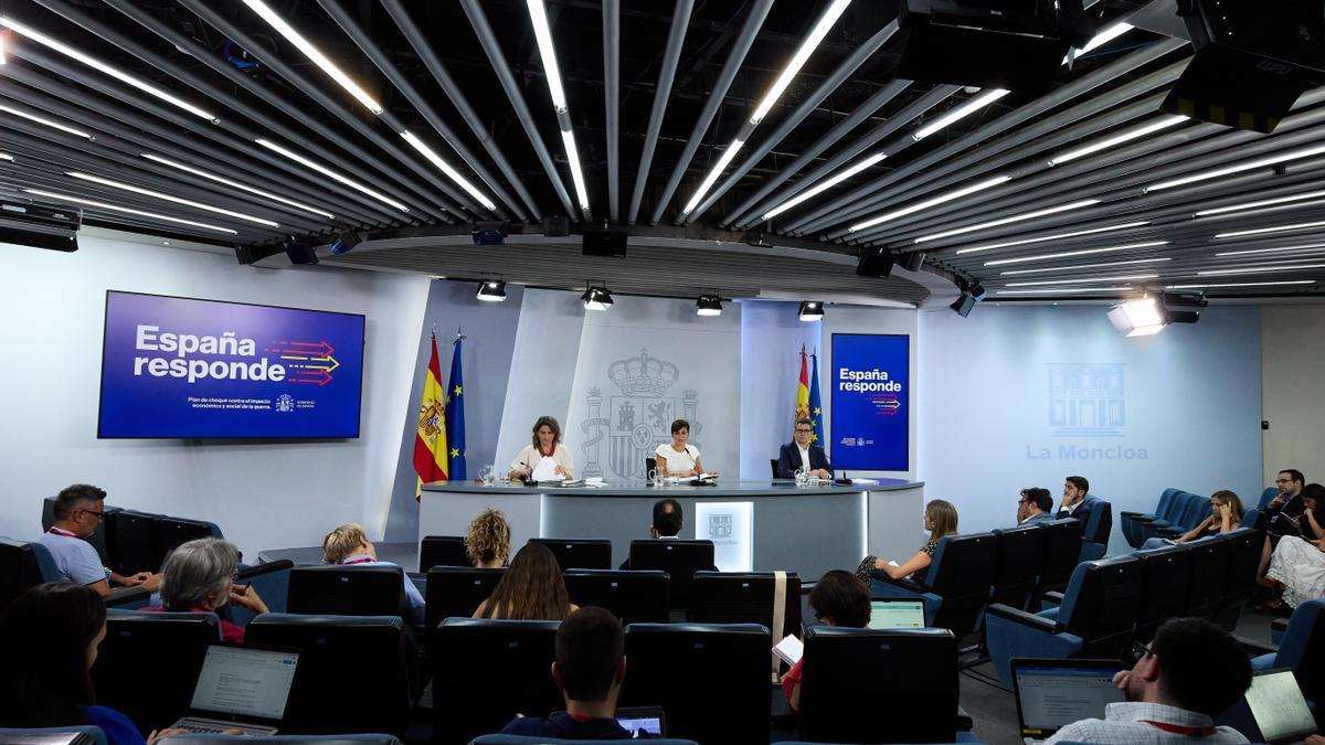 Pressekonferenz-Saal in La Moncloa, dem Sitz der spanischen Regierung in Madrid.