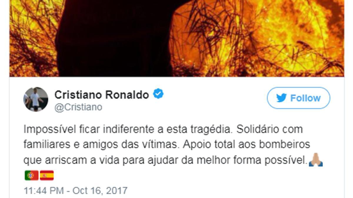 El mensaje de Cristiano Ronaldo en su cuenta de Twitter solidario las víctimas de los incendidos