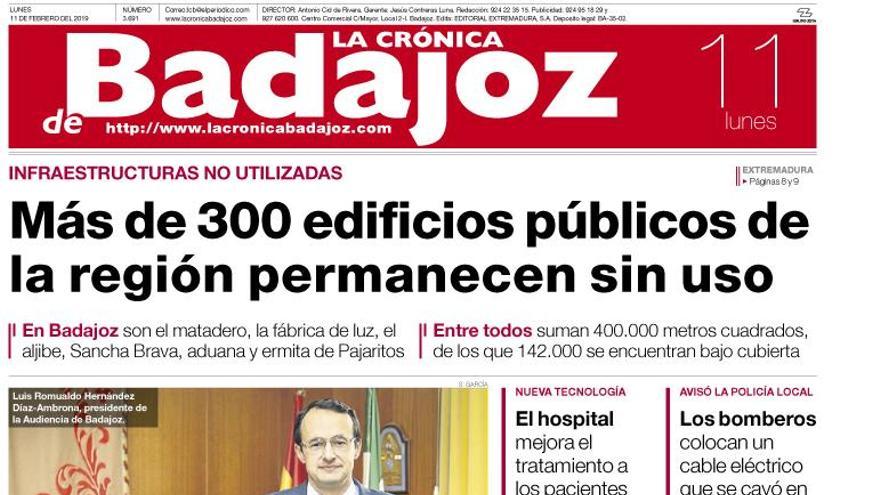 Esta es la portada de LA CRÓNICA DE BADAJOZ correspondiente al día 11 de febrero del 2019