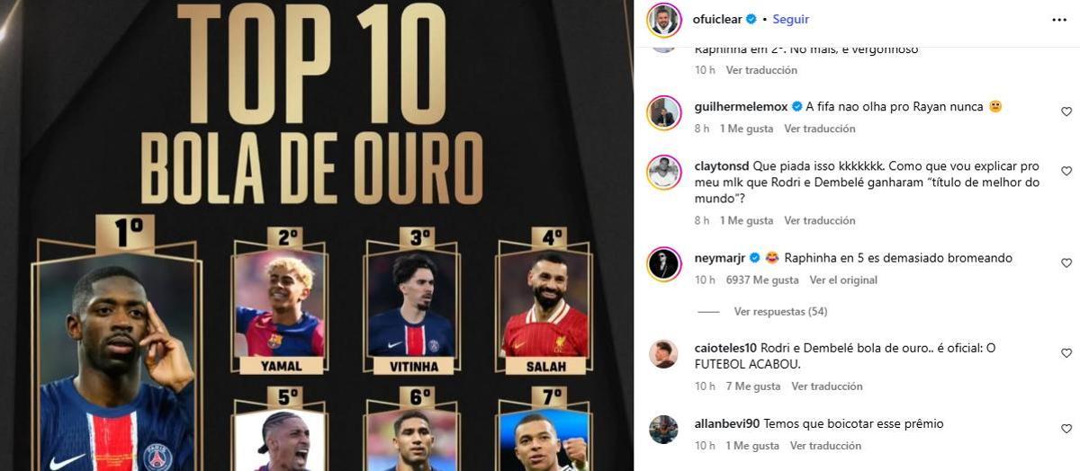 La reacción de Neymar