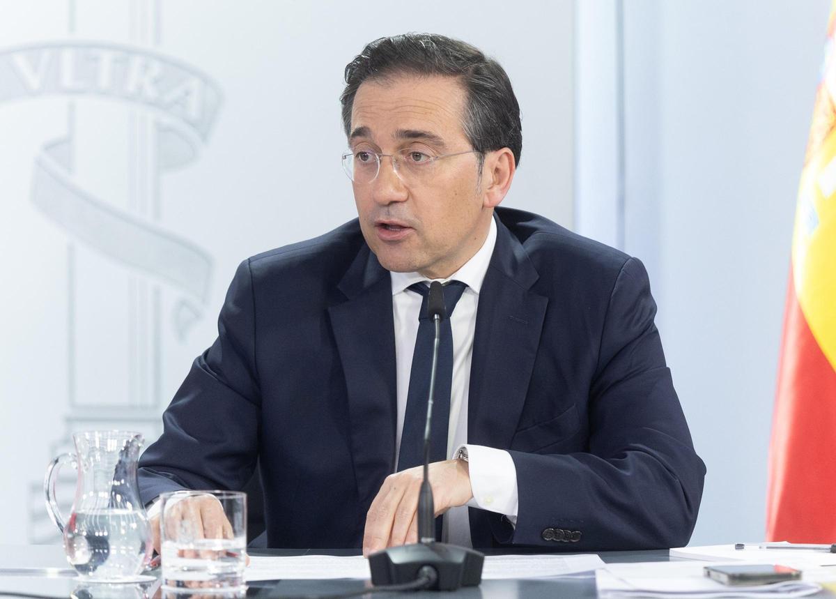 El ministro de Asuntos Exteriores, José Manuel Albares, durante una rueda de prensa tras el Consejo de Ministros, a 3 de marzo de 2026, en Madrid.
