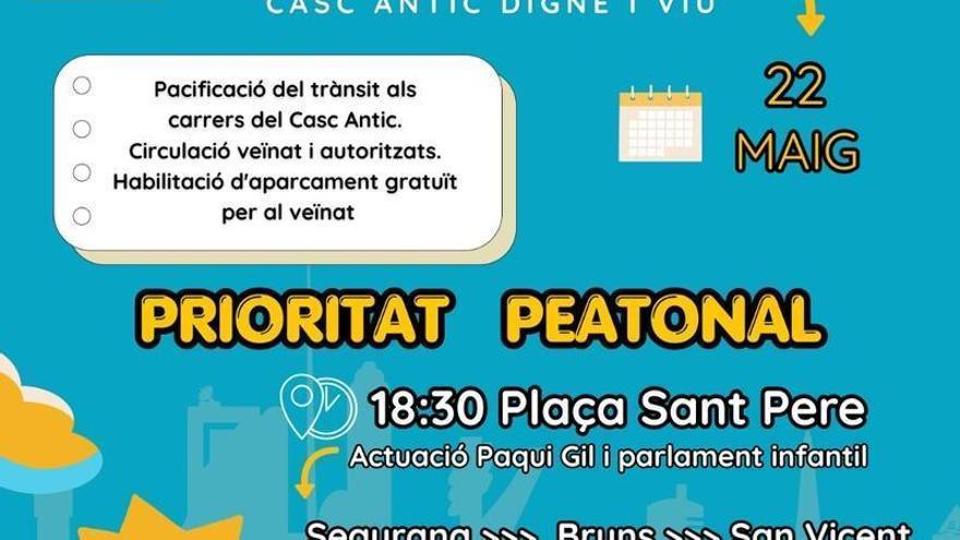 La asociación del casco antiguo de Xàtiva convoca un paseo para reclamar la pacificación del tráfico en la zona