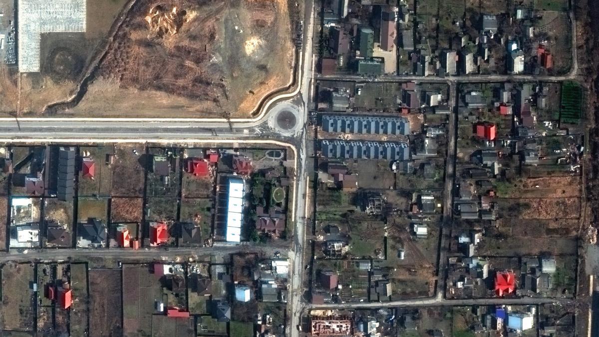 Imágenes aérea de la destrucción causada en Bucha.