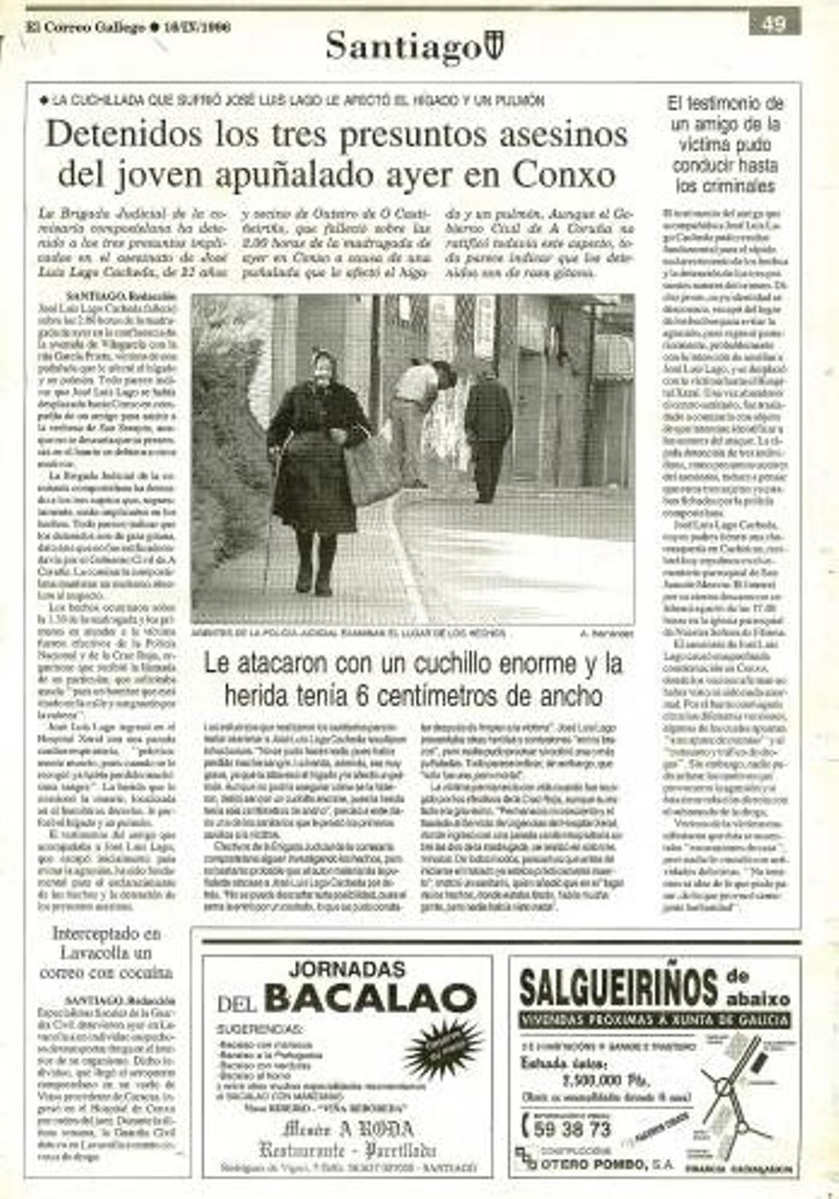 Noticia de la detención de los tres hermanos involucrados, publicada el día posterior al asesinato en El Correo Gallego