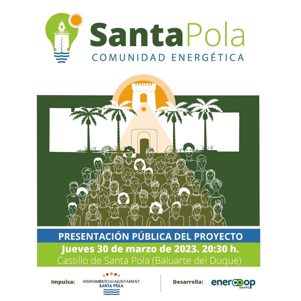 Cartel de la presentación de la iniciativa solar en Santa Pola este jueves