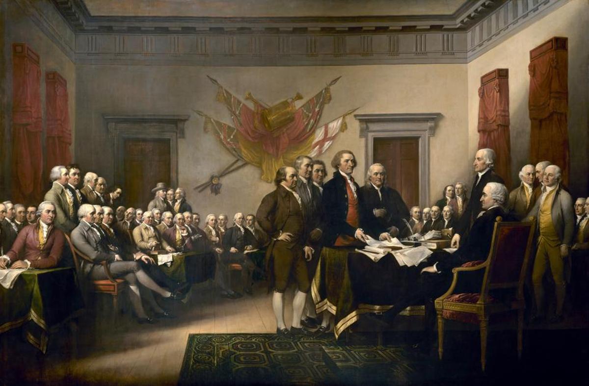 Cuadro que representa la presentación al Congreso del documento que establecía la Declaración de Independencia de los Estados Unidos.