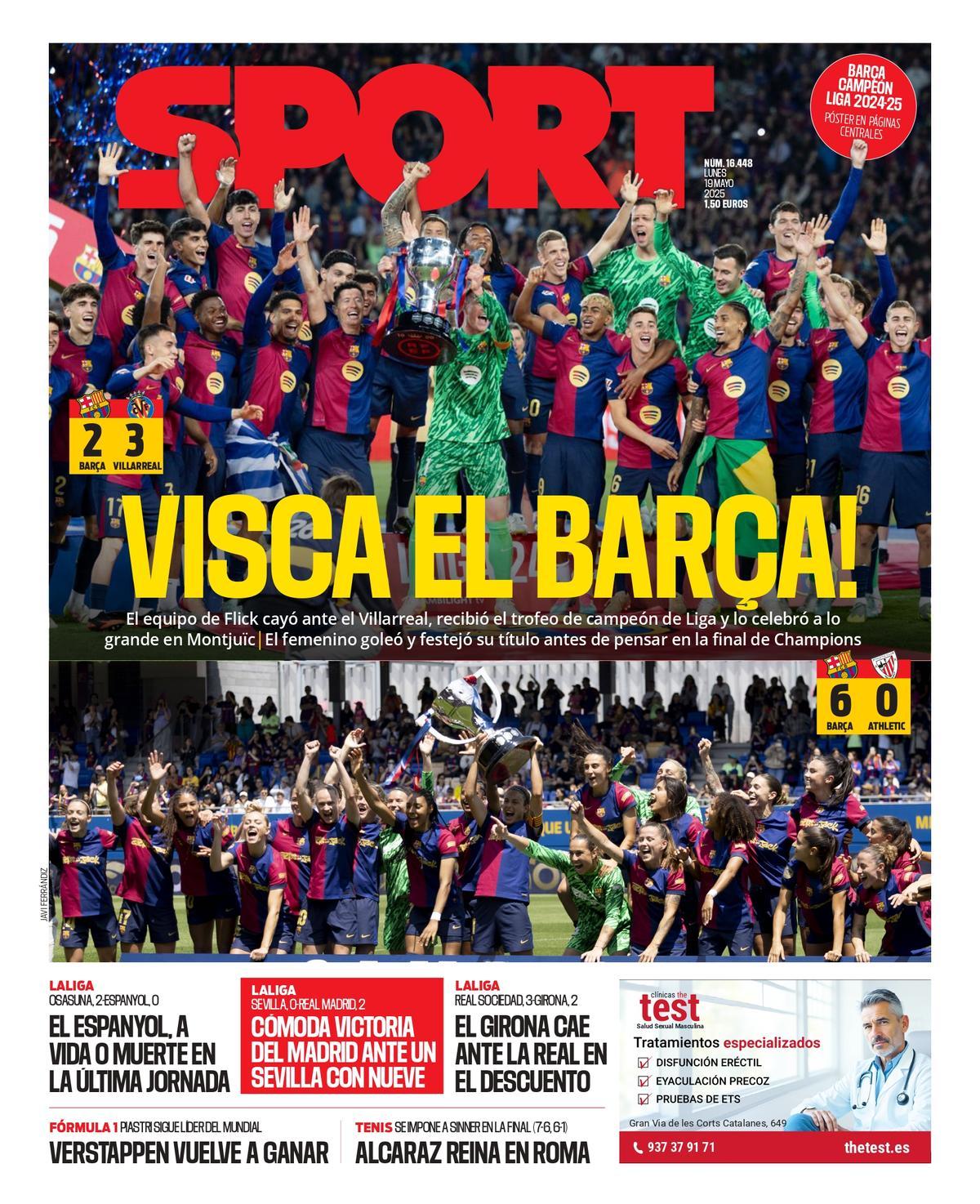 Esta es la portada de SPORT de hoy, lunes 19 de mayo