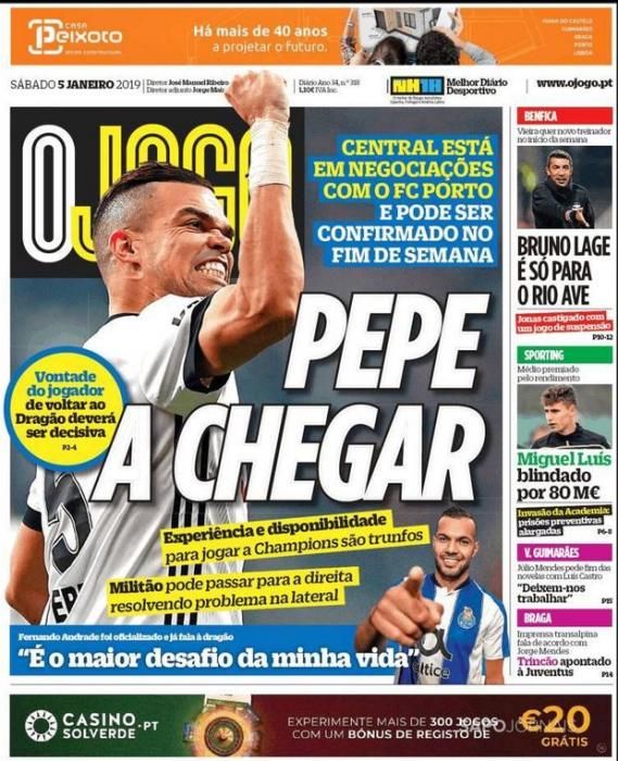 Portada O JOGO sábado 5 enero 2019