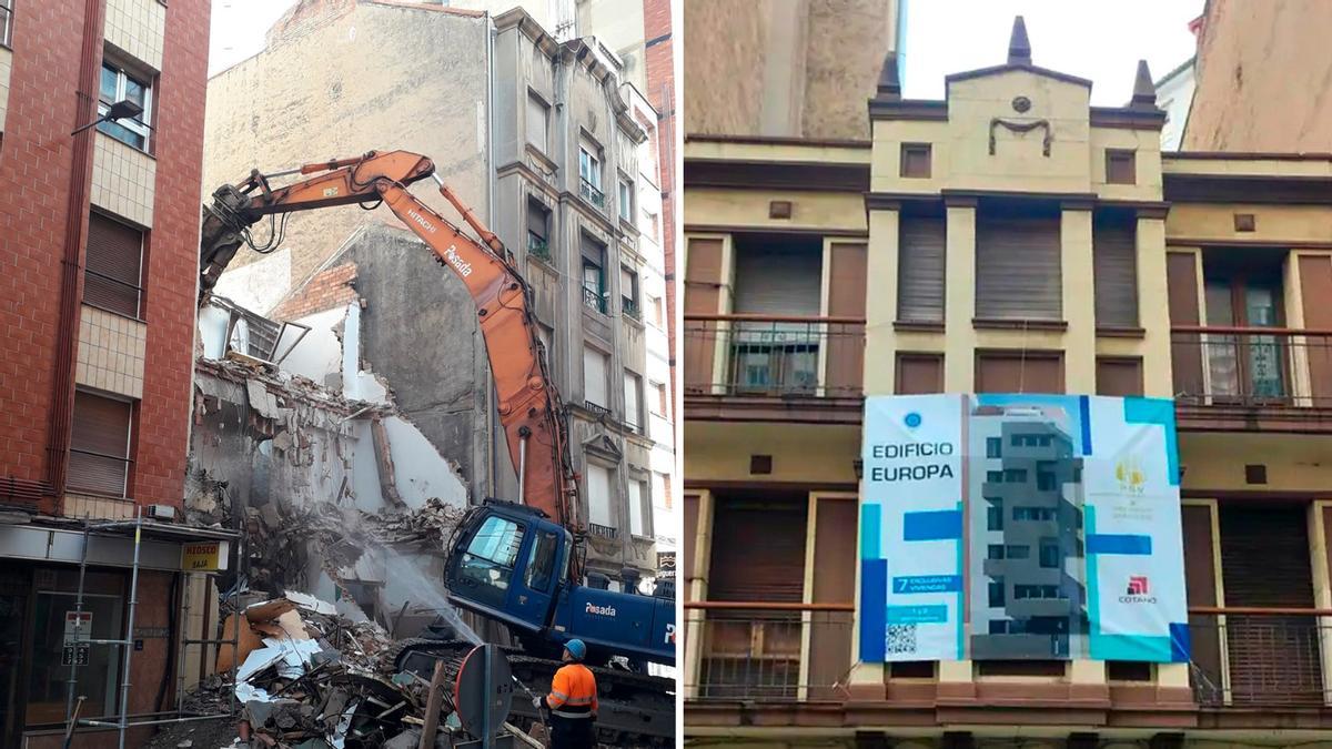 El inmueble ya derribado y su aspecto anterior.