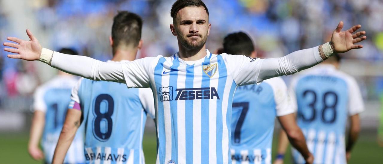 Sadiku, con el Málaga.