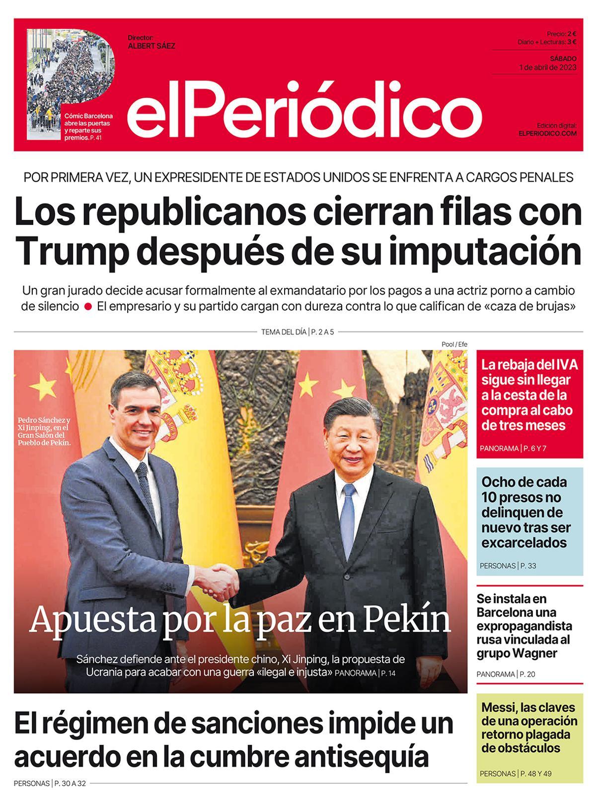 La portada d’EL PERIÓDICO de l’1 d’abril del 2023