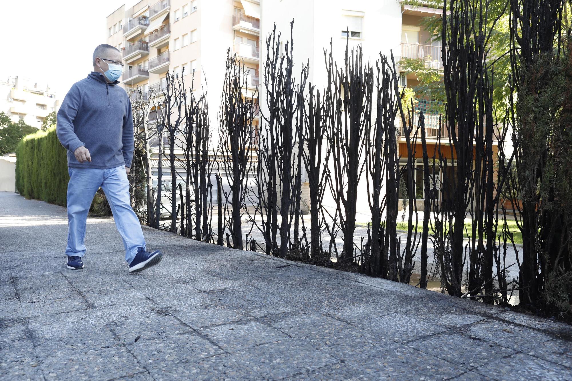 Cremen sis contenidors a Girona i les flames afecten dos cotxes i una tanca