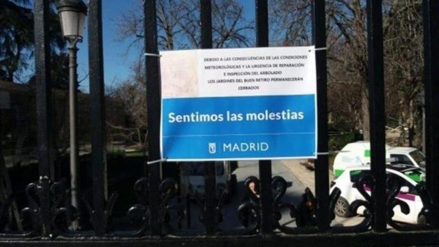 Madrid adelantó el cierre del Retiro &quot;aunque la previsión no era de alerta&quot; y el pino se revisó el jueves