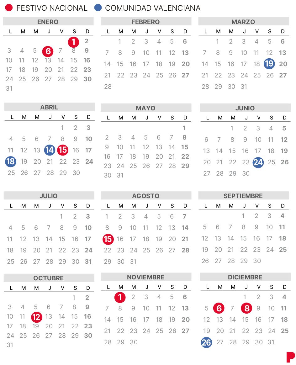 Calendario laboral Comunidad Valenciana 2022