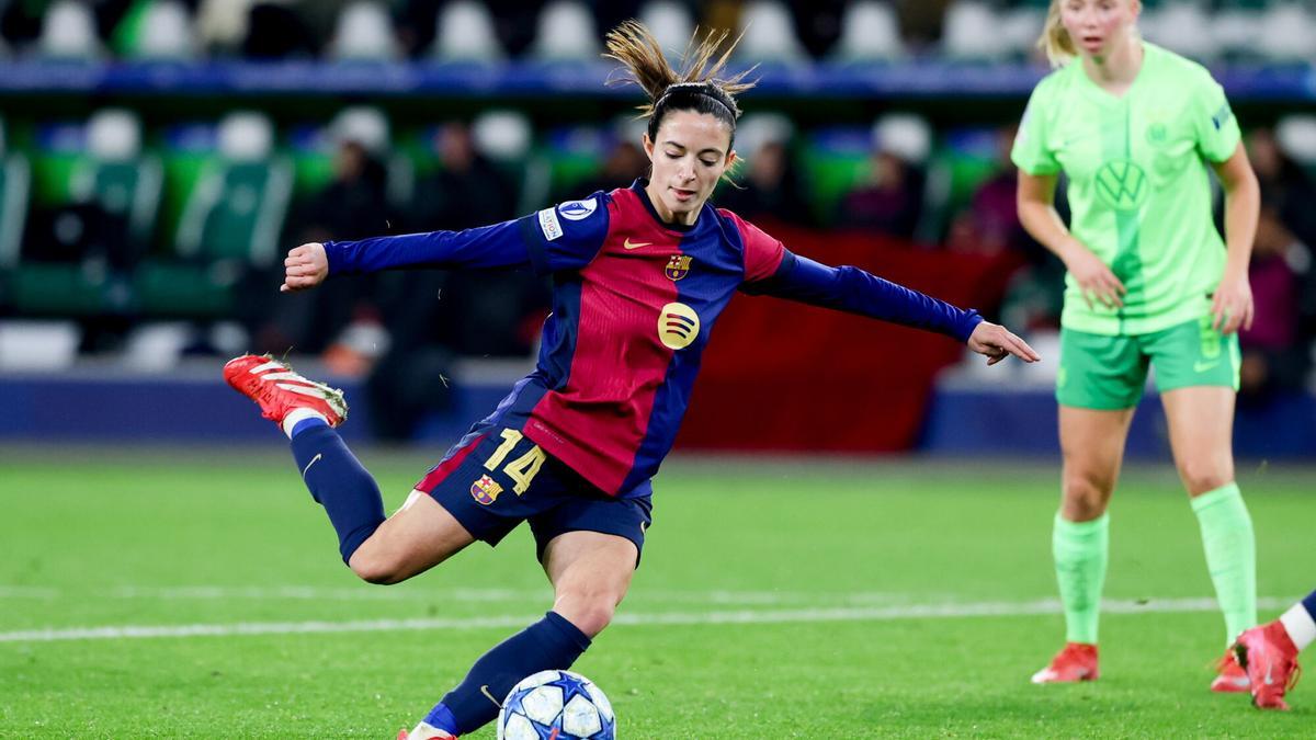 Aitana durante el partido de ida de los cuartos de final de la Champions contra el Wolfsburgo