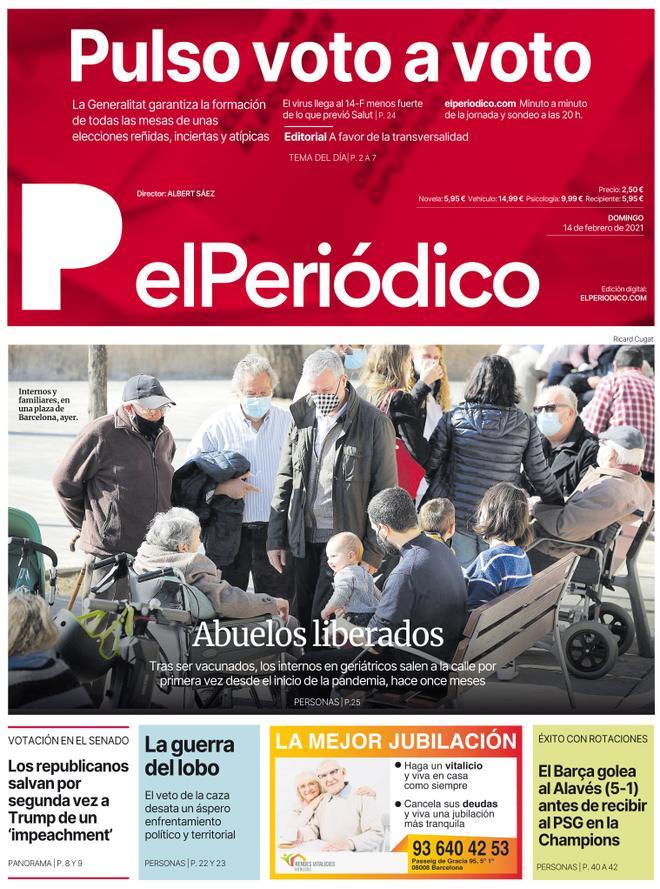 La portada d’EL PERIÓDICO del 14 de febrer del 2021
