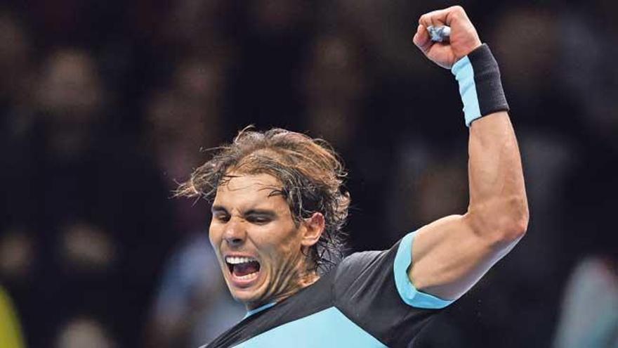 Nadal celebró de esta manera su victoria ante Wawrinka.