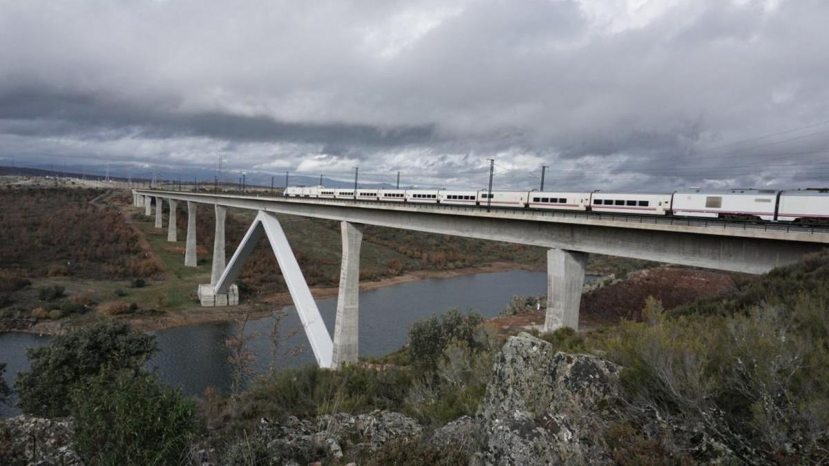 Un Alvia 730 realizando las pruebas sobre el viaducto río Tera (Zamora). // FdV