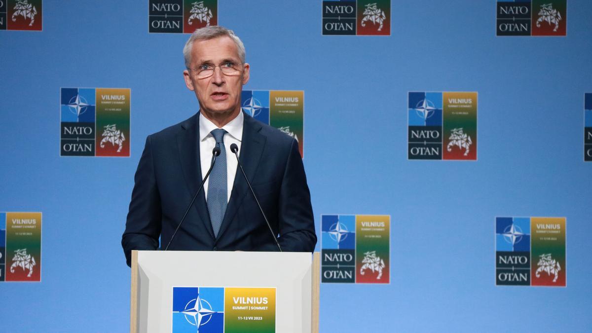 El secretari general de l&#039;OTAN, Jens Stoltenberg, en una roda de premsa prèvia a la cimera de l&#039;OTAN a Vílnius