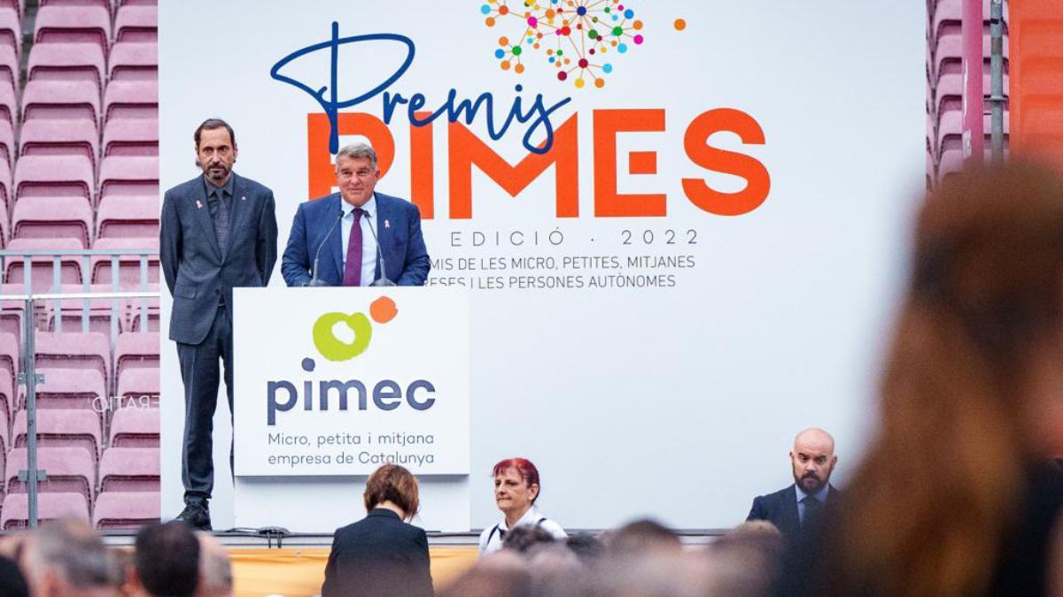 Joan Laporta durante su participación en la gala de los Premis PIMES 2022