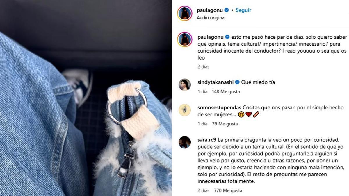 La publicación que ha compartido Paula Goni denunciando la situación machista que ha sufrido.