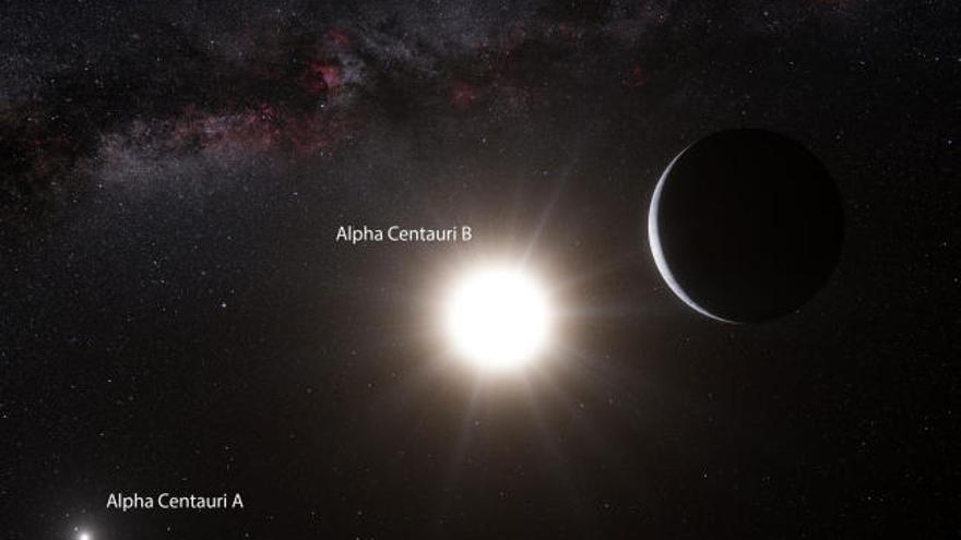 Impresión artística que muestra al planeta que orbita a la estrella Alfa Centauri B.