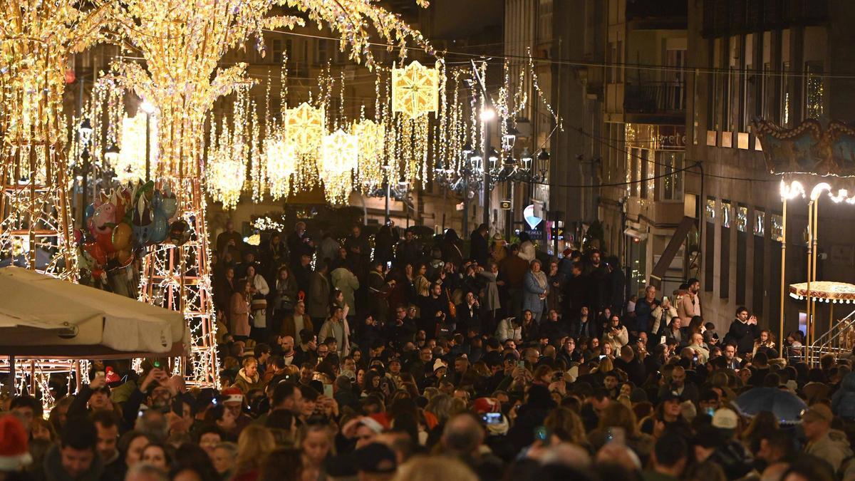 La zona cero de la Navidad de Vigo, durante una de las jornadas de máxima afluencia.