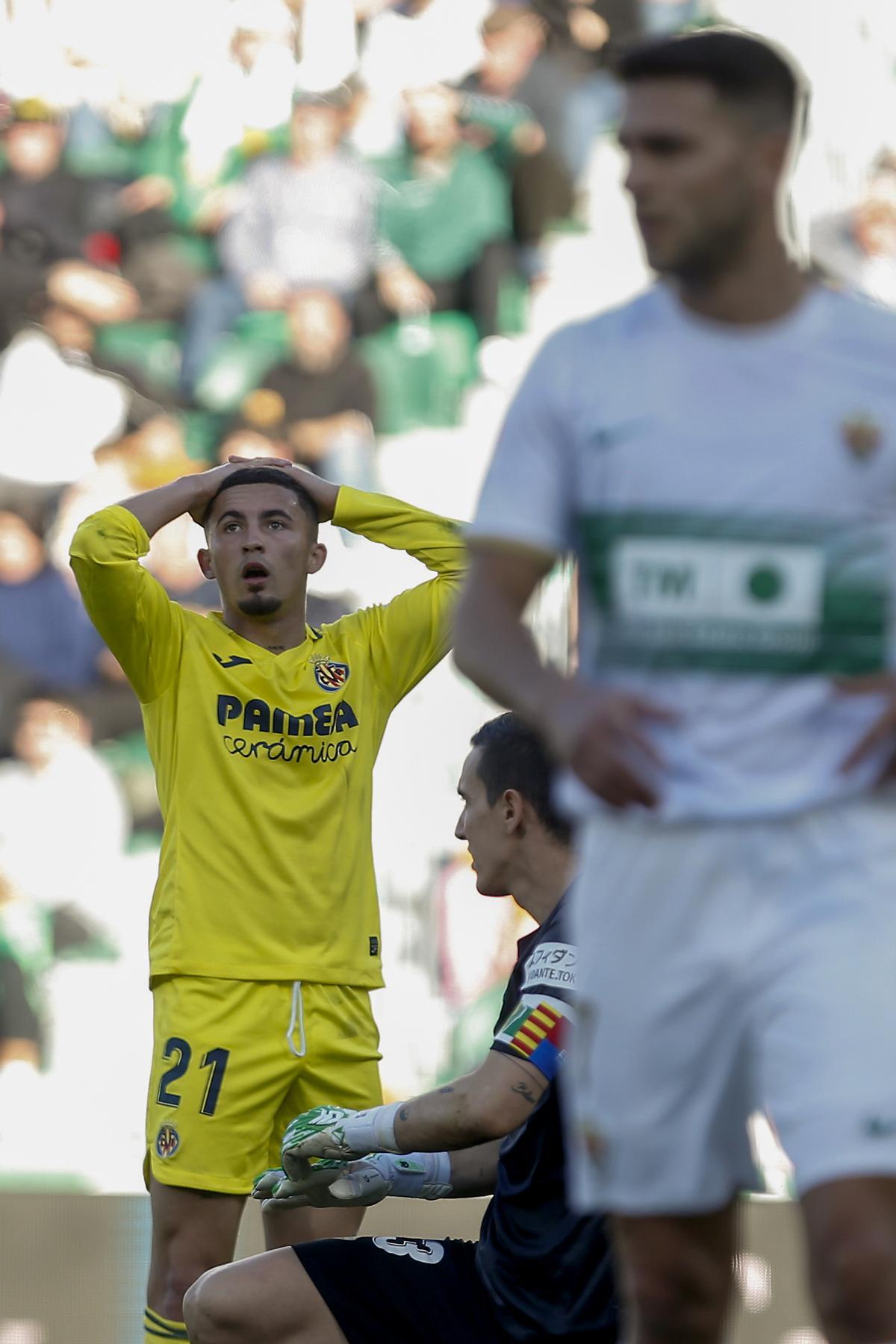 El claro gesto de desesperación de Yeremy el pasado sábado en Elche (3-1).