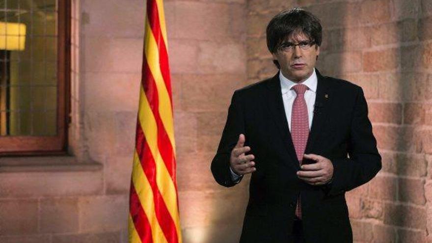 El President de la Generalitat, Carles Puigdemont, durant el discurs institucional de la Diada