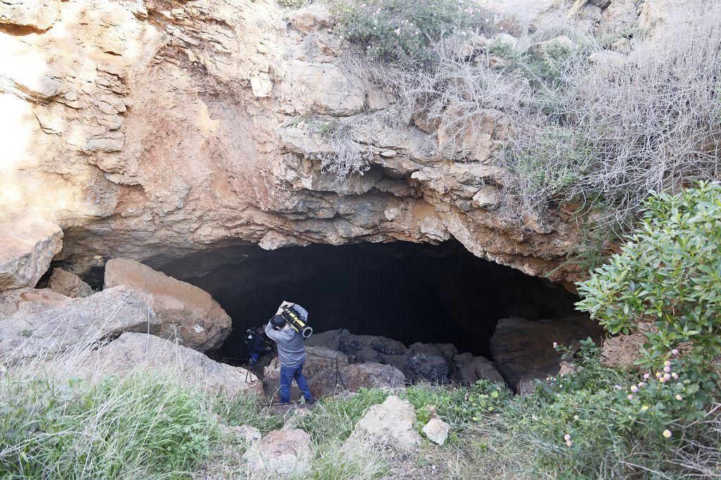 Buceadores en la Cueva del Agua, Isla Plana
