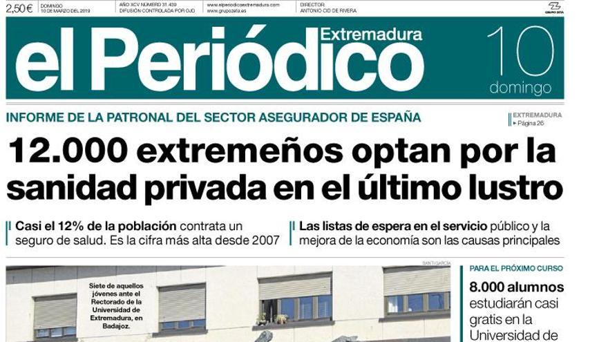 Esta es la portada de EL PERIÓDICO EXTREMADURA correspondiente al día 10 de marzo del 2019