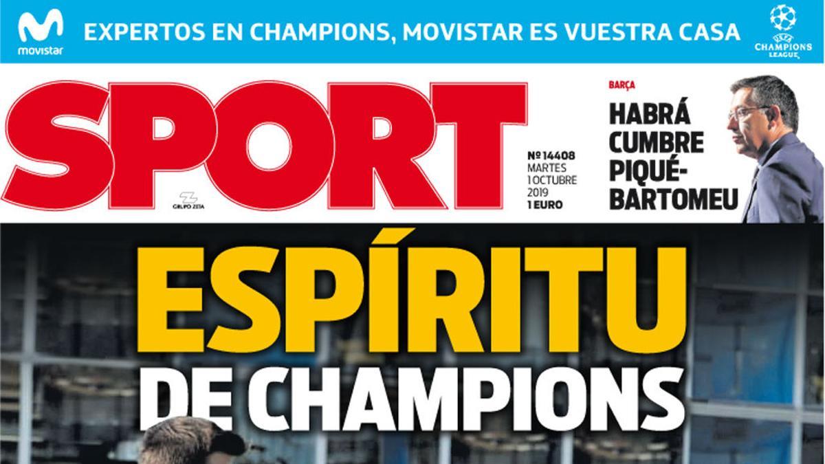 Esta es la portada de SPORT del martes 1 de octubre de 2019