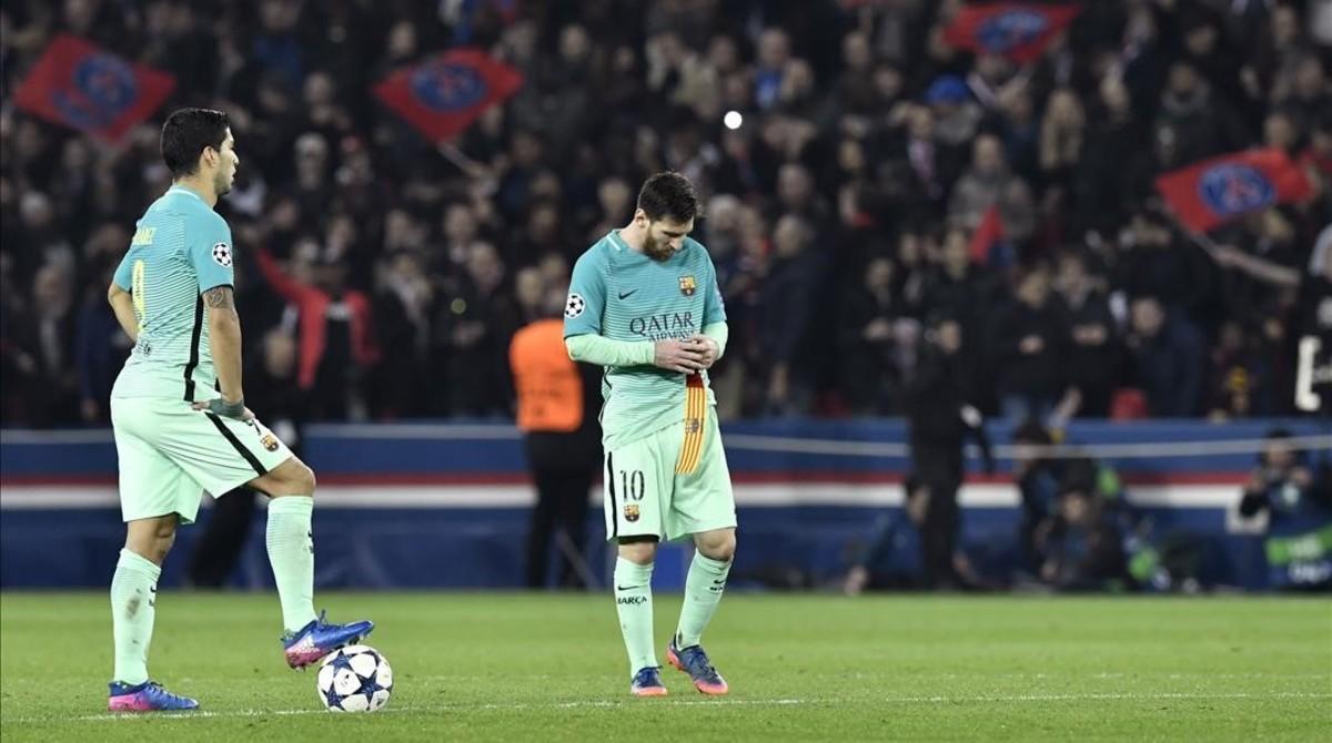 Messi y Suárez en el partido contra el PSG