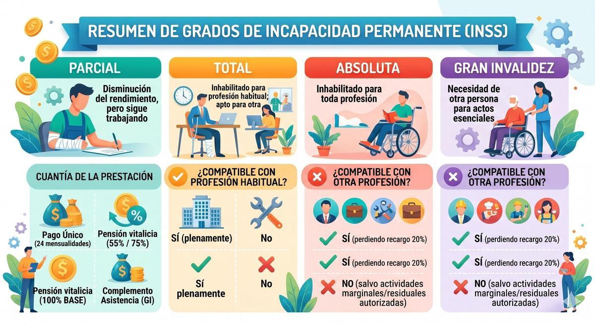 Grados de incapacidad permanente del INSS