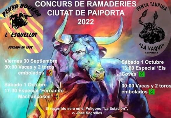 Cartel donde se anuncia el bou embolat en Paiporta.