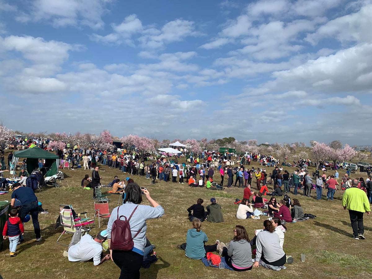 El paraje Gallito lleno de participantes en la XXII Muestra del Almendro en Flor de Garrovillas de Alconétar.