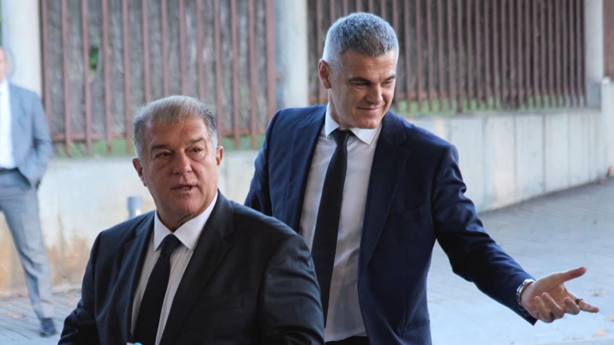 El presidente del FC Barcelona Joan Laporta y Enric Masip, adjunto a la presidencia del Barça