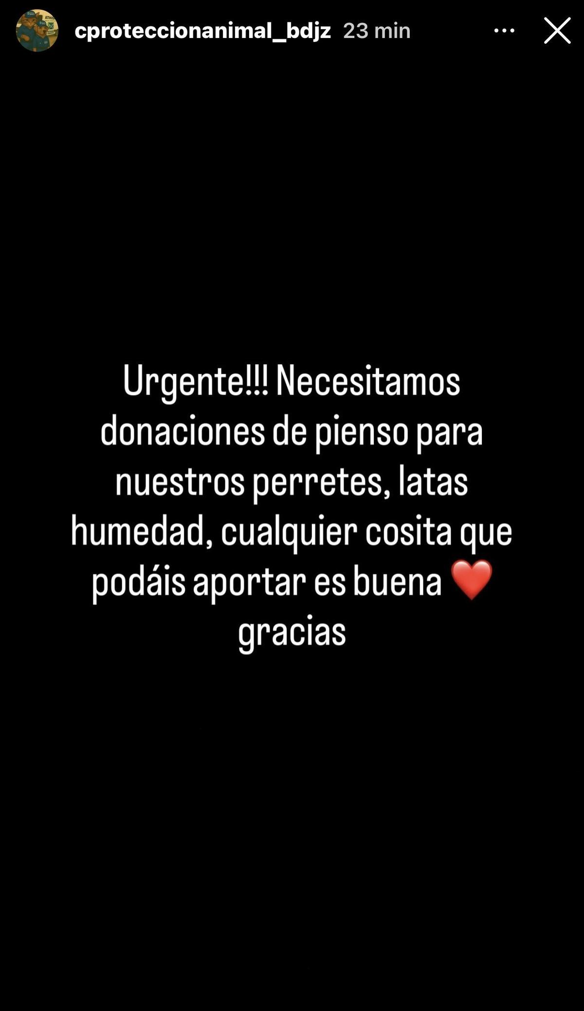 Captura realizada por el PSOE de un mensaje en redes sociales del Centro de Protección Animal de Badajoz.