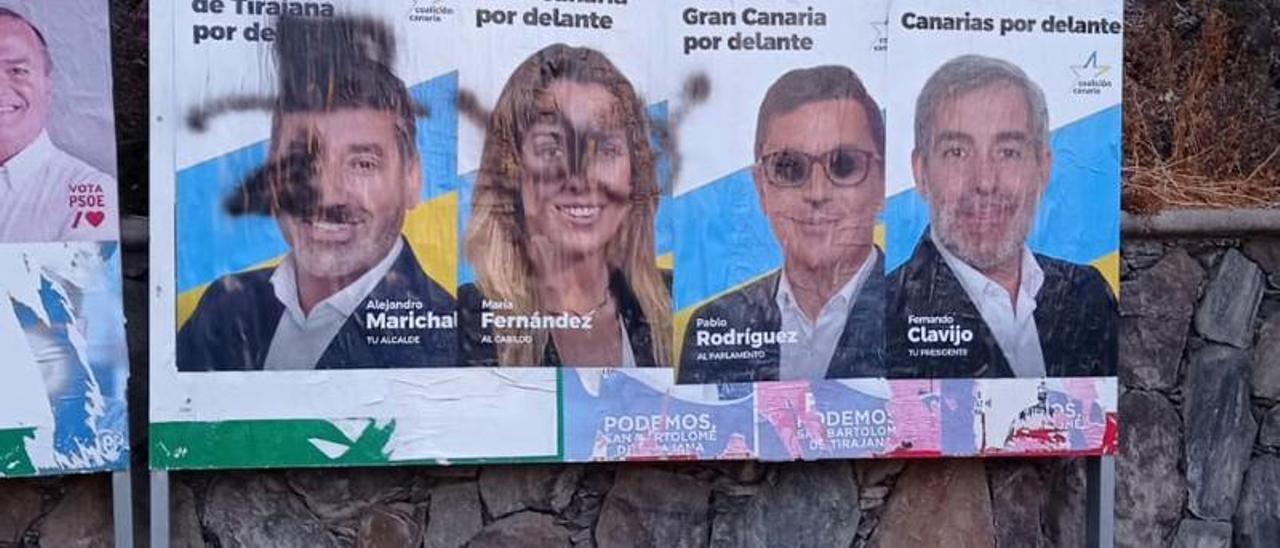 Imagen del ataque vandálico contra carteles electorales de CC en Tunte.