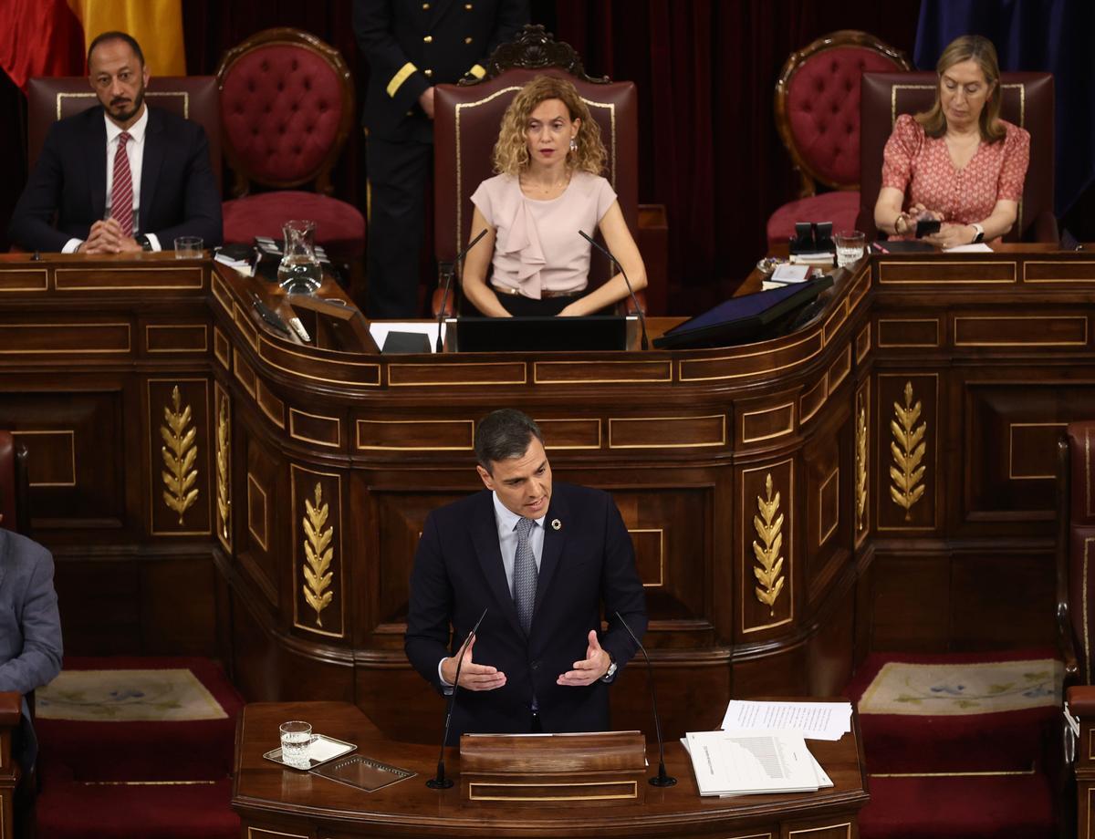 El presidente del Gobierno, Pedro Sánchez, interviene durante la primera jornada de la 26 edición del Debate sobre el Estado de la Nación, en el Congreso de los Diputados